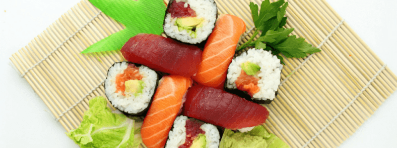 sushi on a bamboo mat