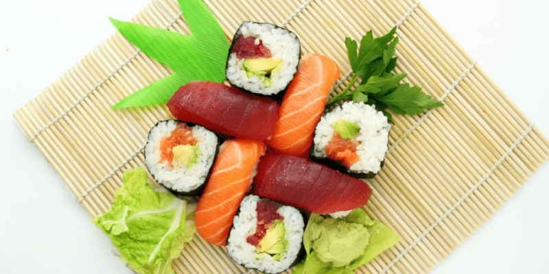 sushi on a bamboo mat
