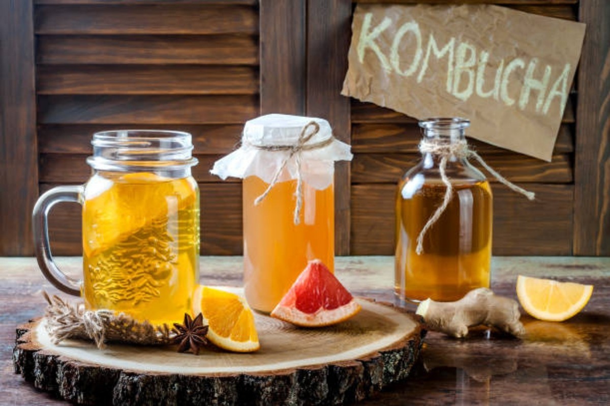 Home made kombucha in glass jars