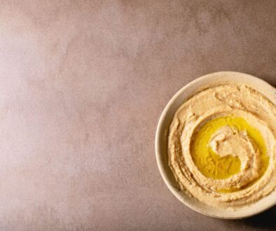 A bowl of hummus.