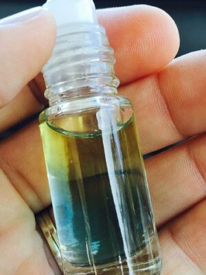 Essential oil for allergy relief in a small bottle