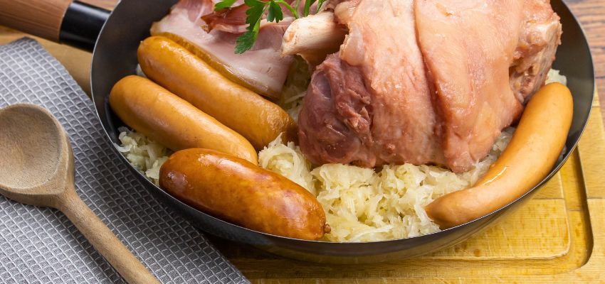 Serving of sauerkraut on plate illustrating health benefits sauerkraut adds to balanced diet