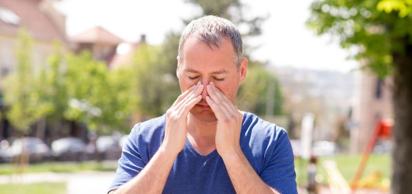 The man suffers from a sinus infection.