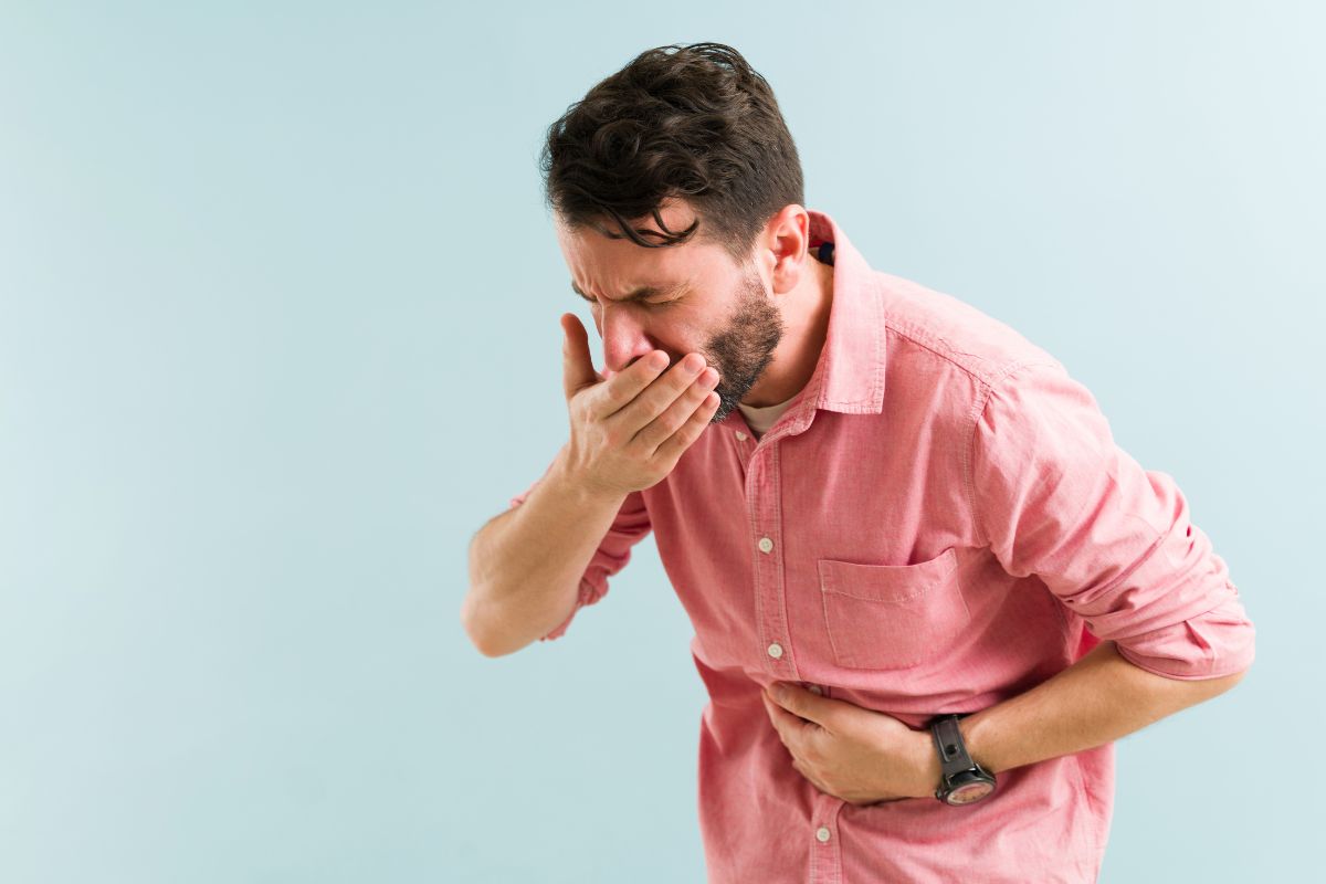 A man has a health issue because of sinus and stomach problems.