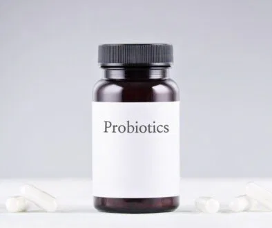 A bottle of probiotics supplement.