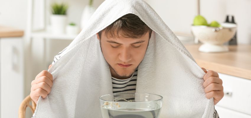 nose-feels-like-inhaled-water2 A person experiencing a nose feels like inhaled water sensation getting a steam inhalation