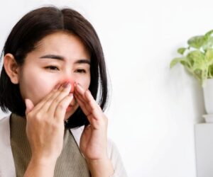 The woman is having nasal polyps.