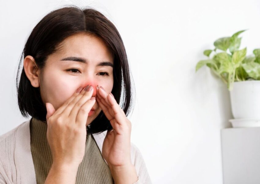 The woman is having nasal polyps.