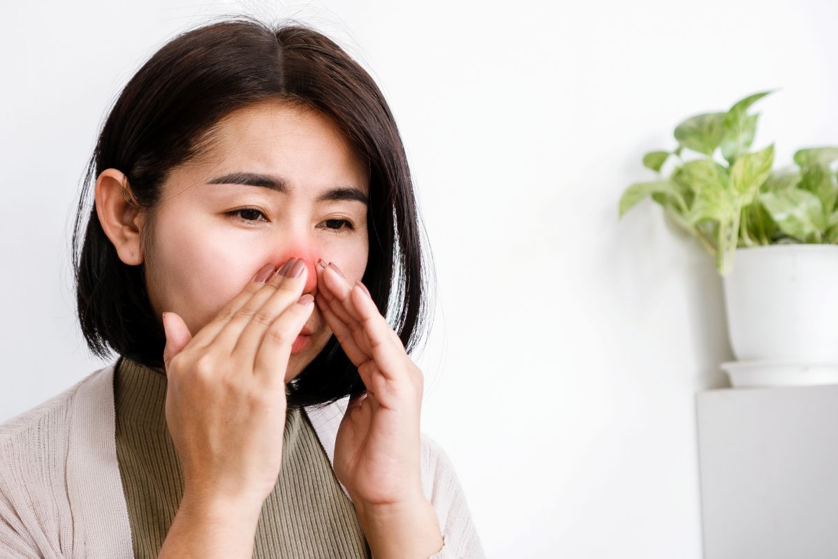 The woman is having nasal polyps.