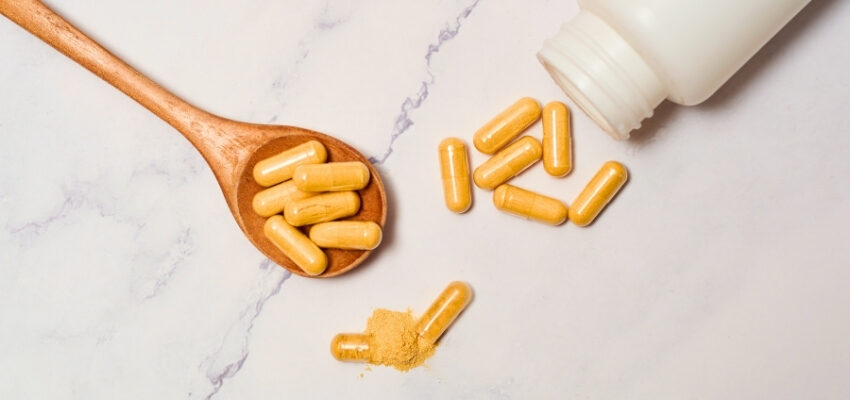 Capsules of probiotic supplements.