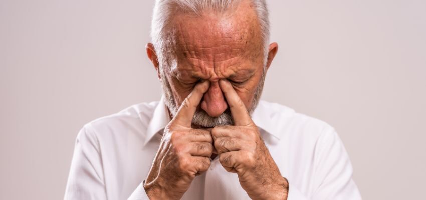 The aged man suffers from a sinus infection.