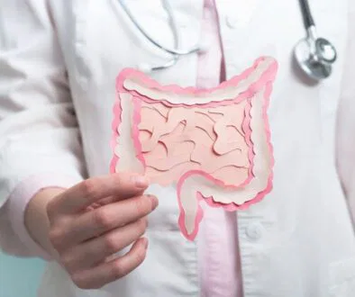 The doctor shows what a healthy gut looks like.