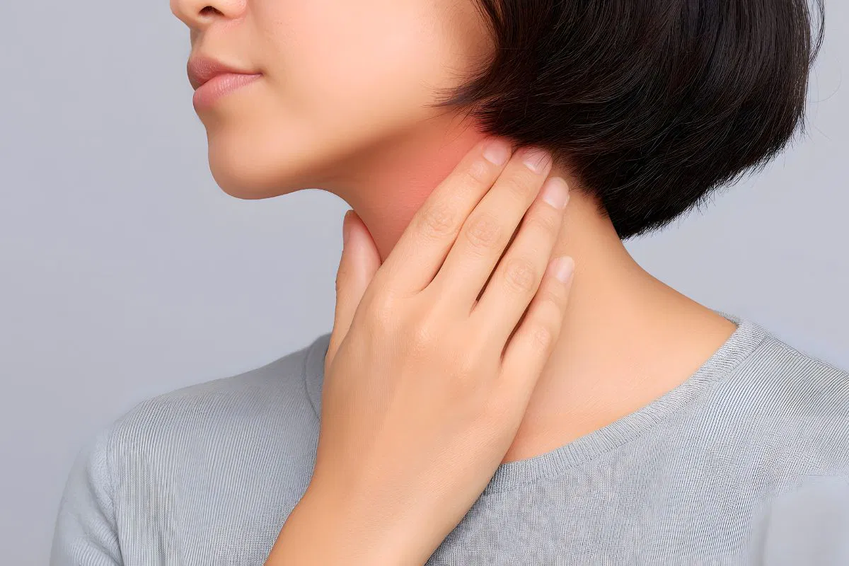 The woman has strep throat.