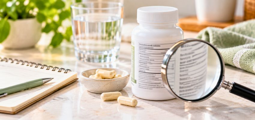 Probiotic supplement bottle and capsules containing bifidus for digestive support.