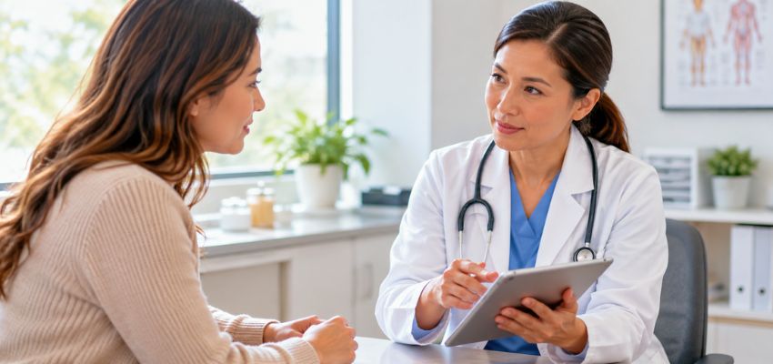 Doctor discussing digestive health with a patient, addressing is yogurt good for constipation.