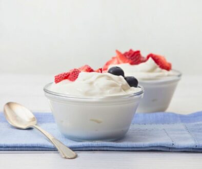 Fresh yogurt with berries, a simple option when asking is yogurt good for constipation.